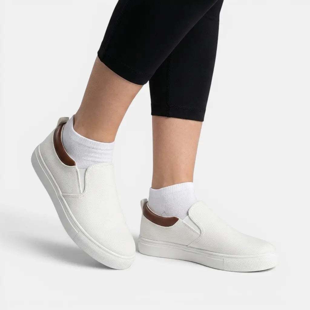 Casualbreeze — Breathable Fabric Slip-On Sneakers With Stylish Comfortable Casual Design White