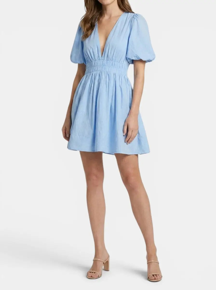 Phoebe — Breathable Mini Dress For Trendy Chic Summer Outfits With Airy Comfort Blue