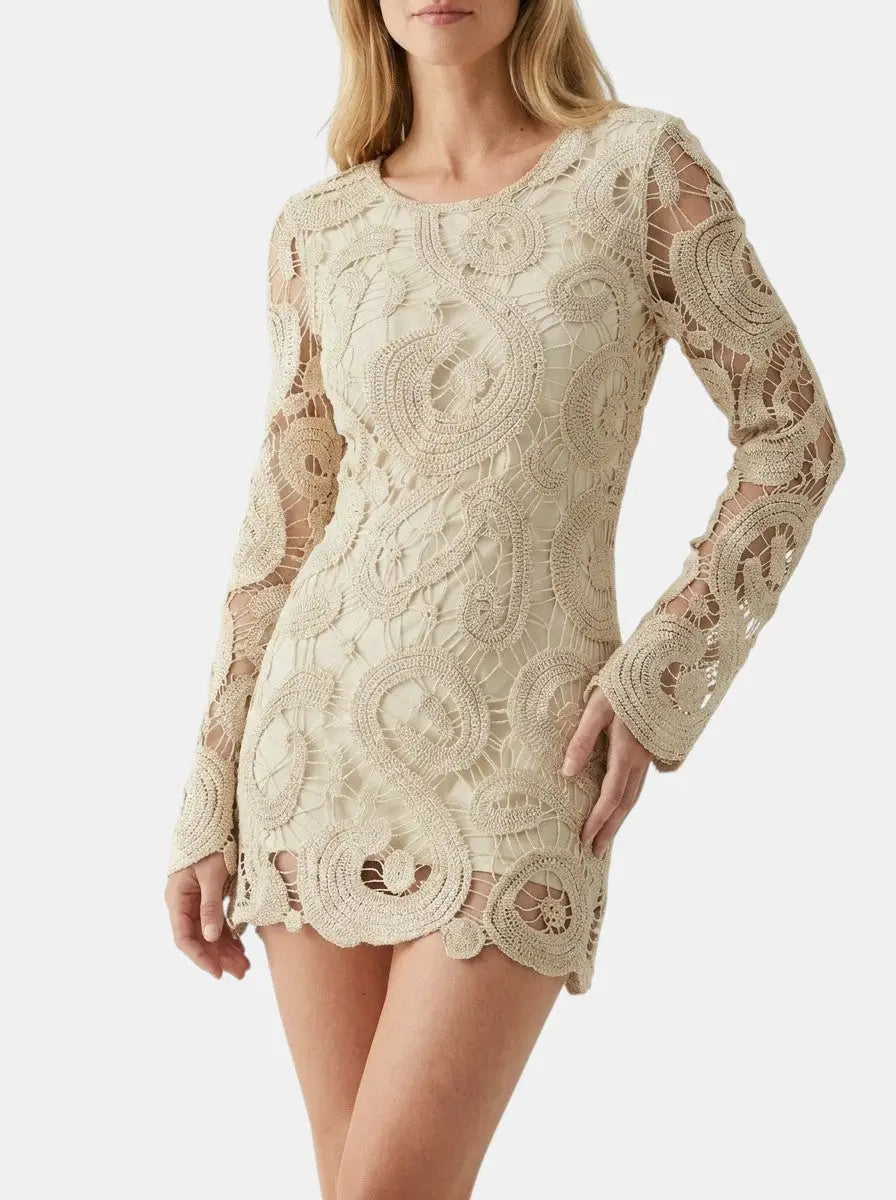 Marielle — Comfortable Crochet Mini Dress With Elegant Long Sleeves For Spring & Autumn