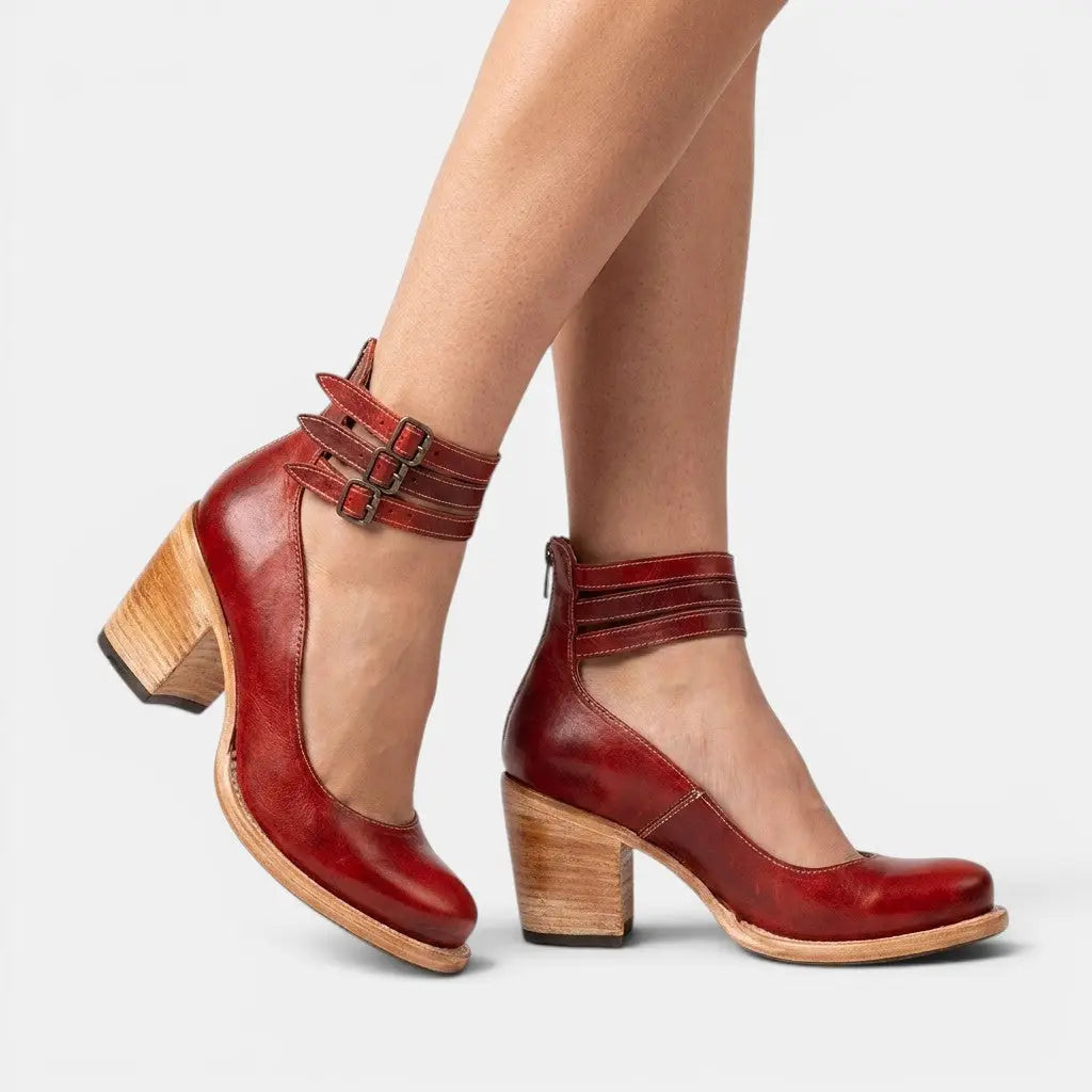 Doublewedge — PU Leather Open Toe Wedge Sandals With Comfortable Double Strap Design Red
