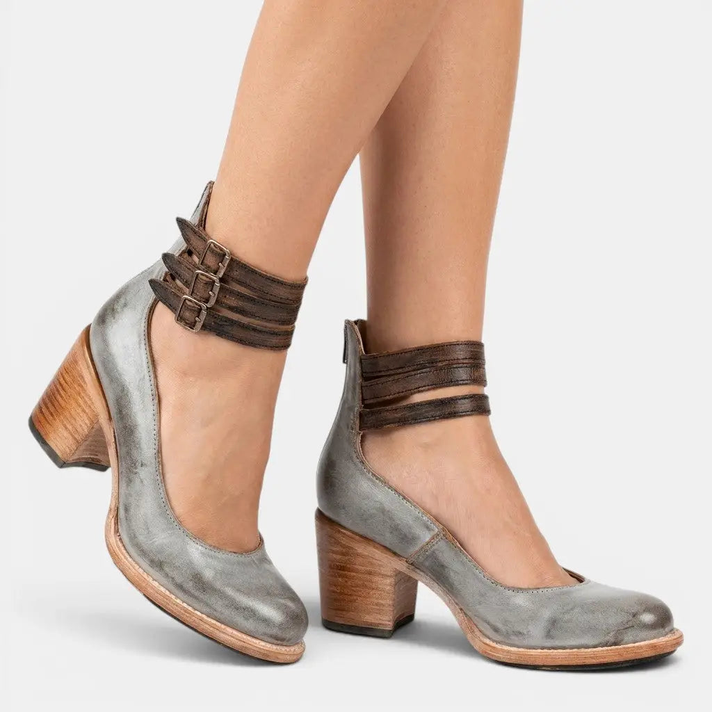 Doublewedge — PU Leather Open Toe Wedge Sandals With Comfortable Double Strap Design Grey