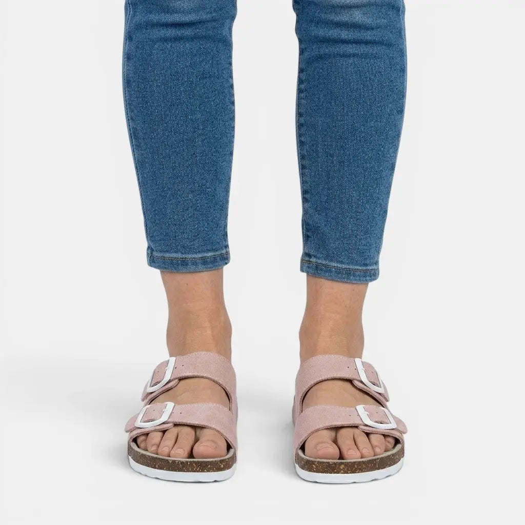 Corkbed — Cork Footbed Sandals With Comfortable Open-Toe Orthopedic Design Pink