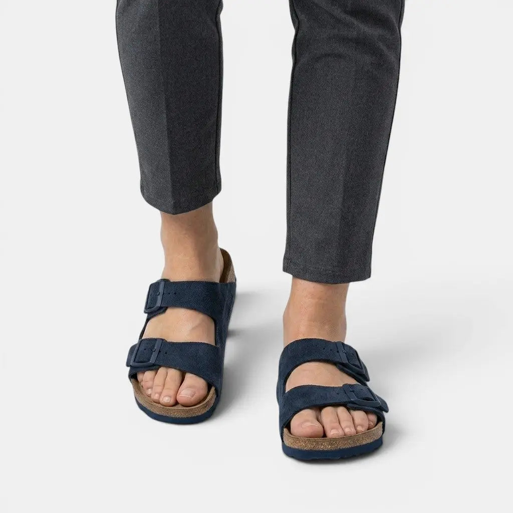 Corkbed — Cork Footbed Sandals With Comfortable Open-Toe Orthopedic Design Blue