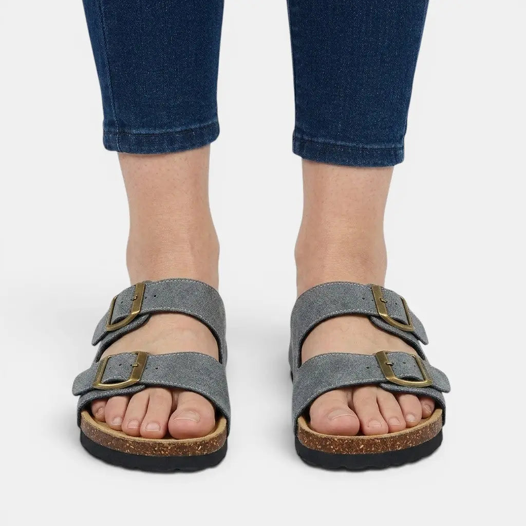 Corkbed — Cork Footbed Sandals With Comfortable Open-Toe Orthopedic Design Grey