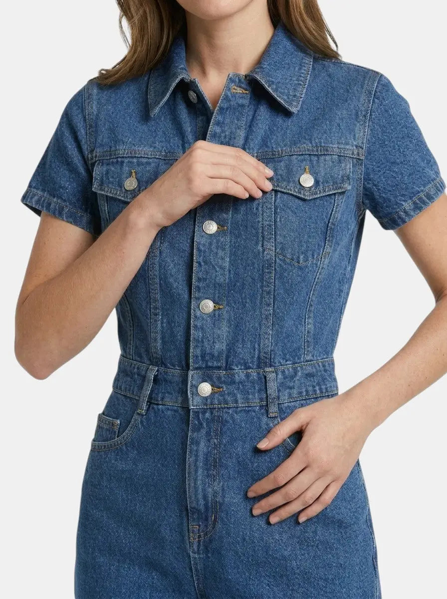Dakota — Cotton Blend Denim Mini Dress With Stylish Short Sleeve Summer Design