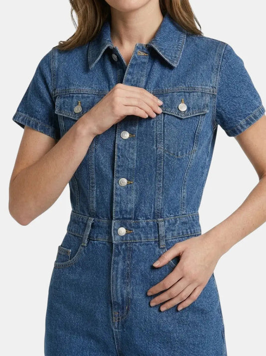 Dakota — Cotton Blend Denim Mini Dress With Stylish Short Sleeve Summer Design