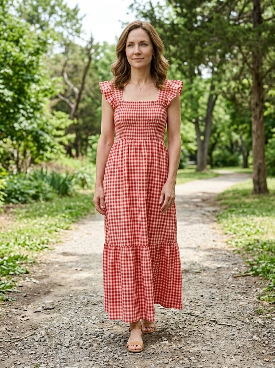 Constance — Cotton Gingham Maxi Dress For Elegant Flowing Summer Charm