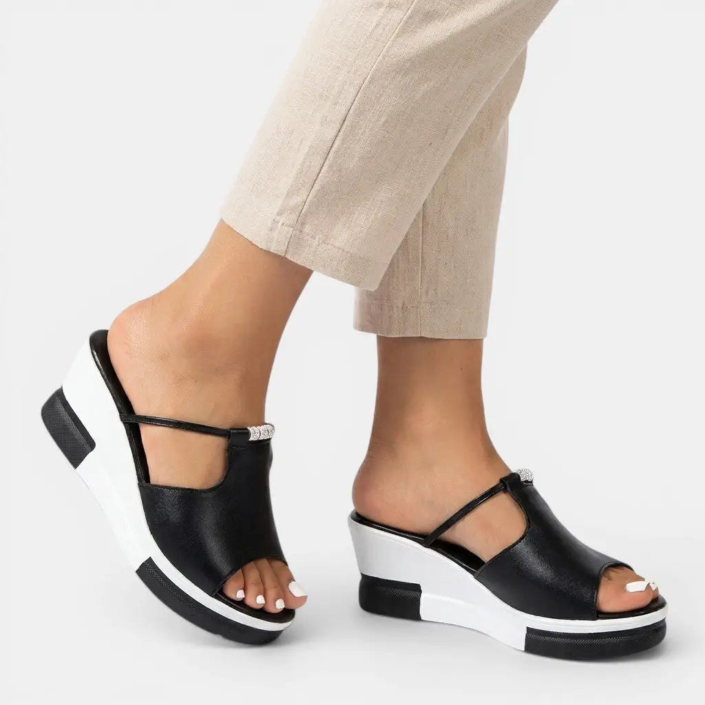 Wedgewell — Cushioned Wedge Sandals With Elegant Orthopedic Comfort Supportive Design Black