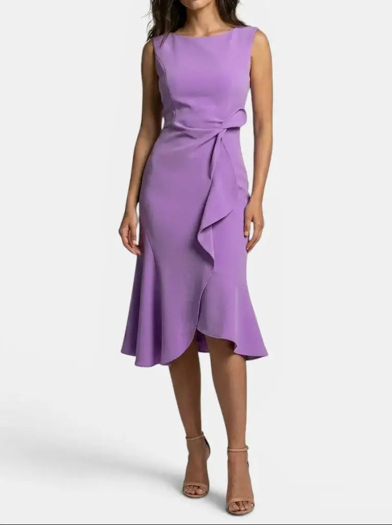 Marisabel — Elegant Asymmetric Midi Dress With Sleek Sleeveless Cocktail Design For Special Occasions Purple