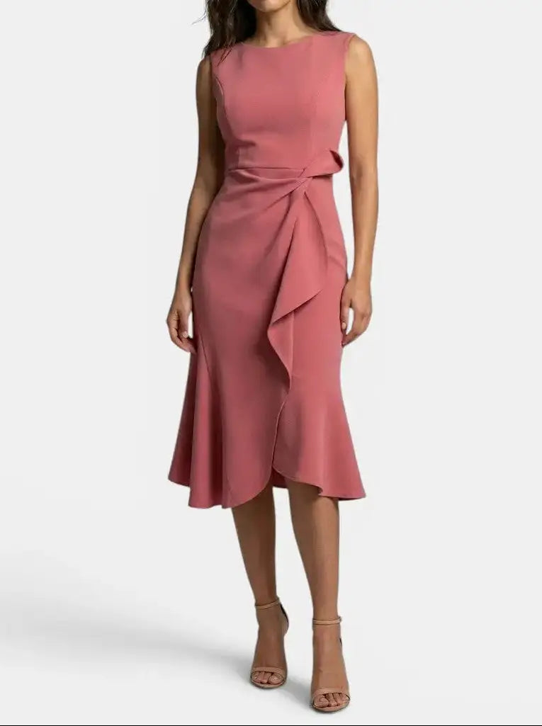 Marisabel — Elegant Asymmetric Midi Dress With Sleek Sleeveless Cocktail Design For Special Occasions Pink