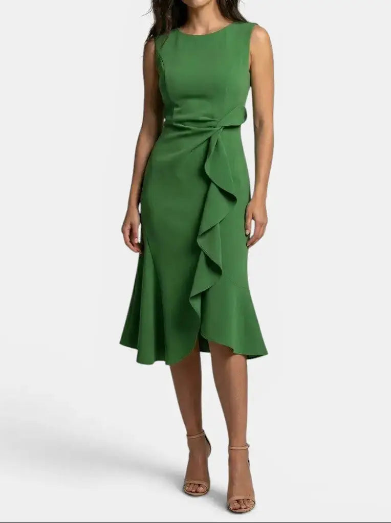 Marisabel — Elegant Asymmetric Midi Dress With Sleek Sleeveless Cocktail Design For Special Occasions Green