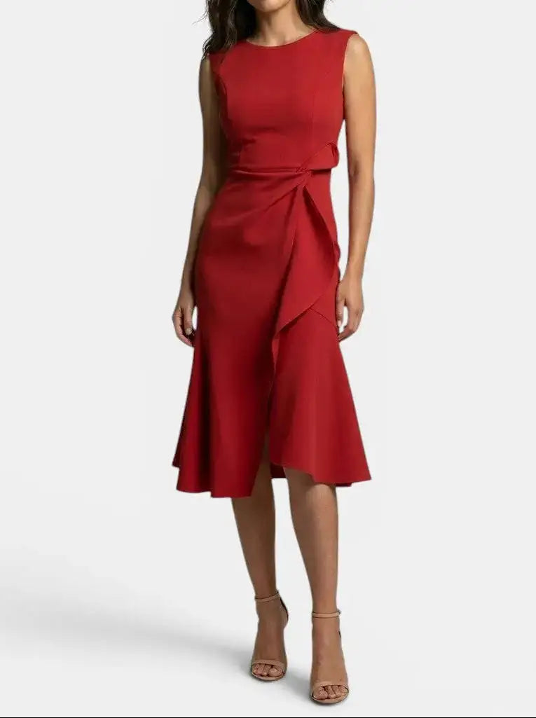 Marisabel — Elegant Asymmetric Midi Dress With Sleek Sleeveless Cocktail Design For Special Occasions Red
