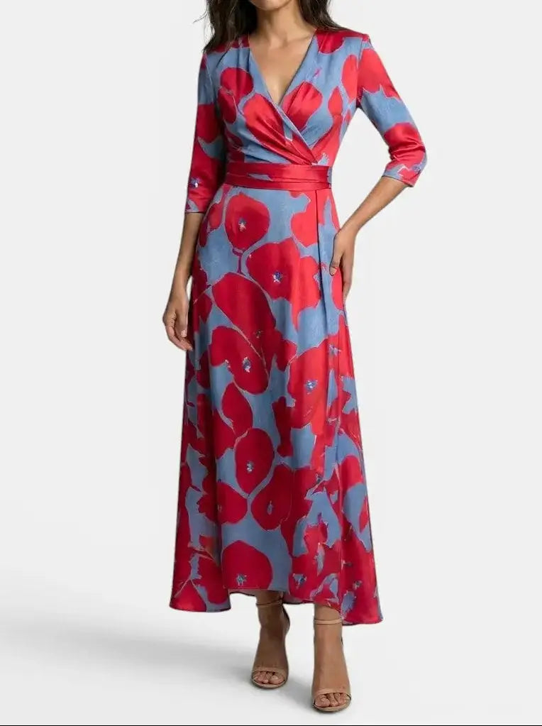 Genevieve — Elegant Fabric Maxi Dress With Graceful Timeless Evening Design Red