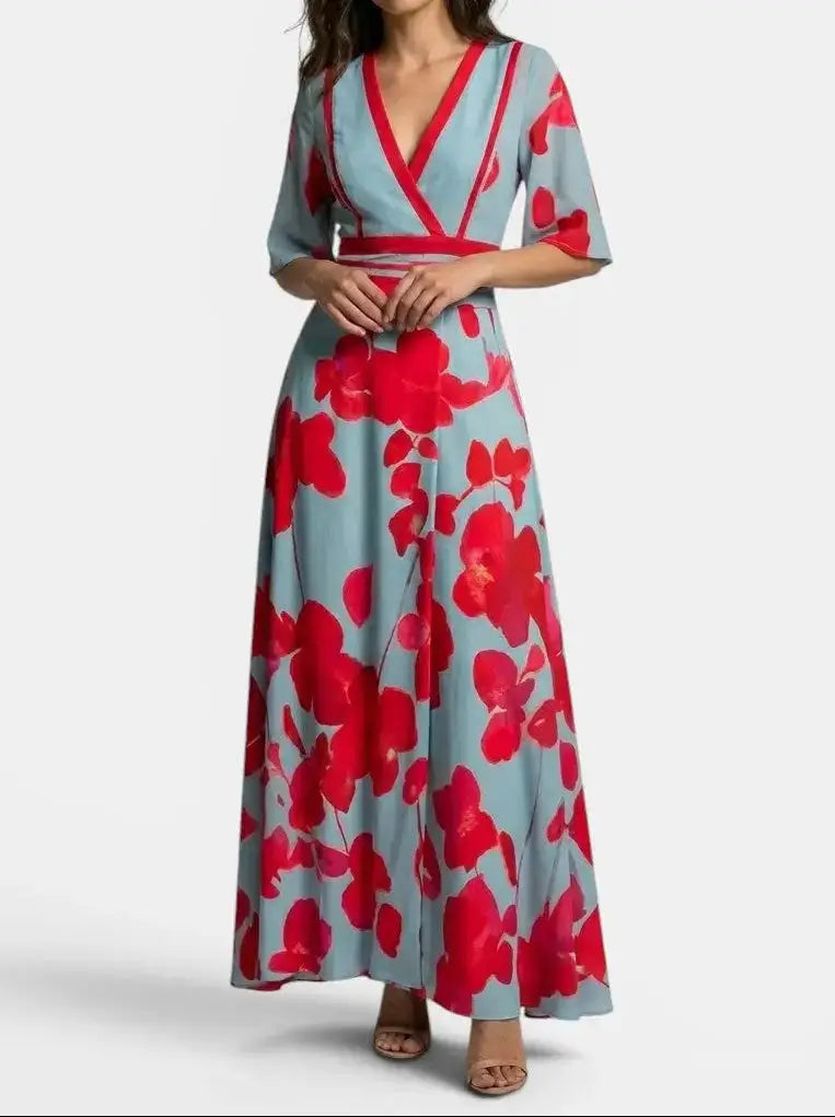 Genevieve — Elegant Fabric Maxi Dress With Graceful Timeless Evening Design Blue Red