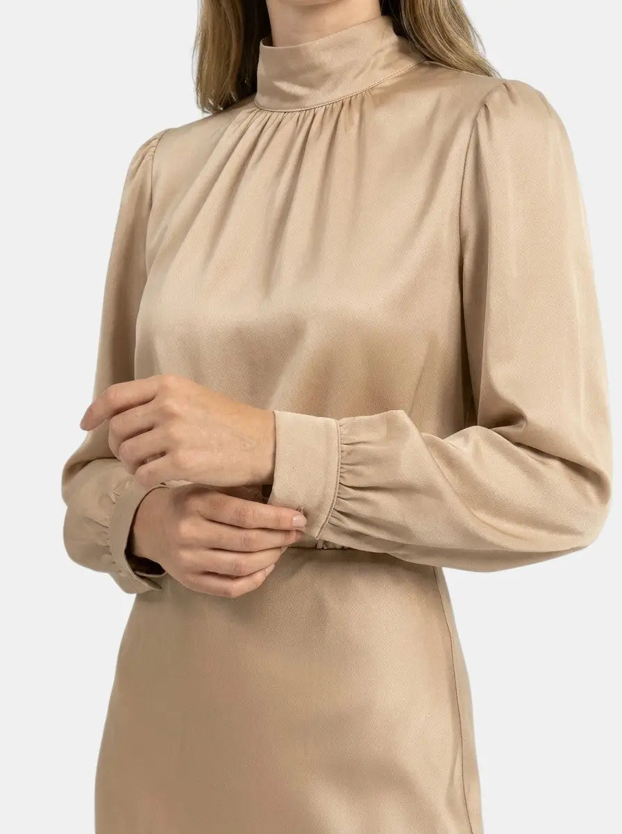 Marisol — Elegant High-Waist Midi Dress With Sophisticated Long Sleeve Formal Cocktail Design