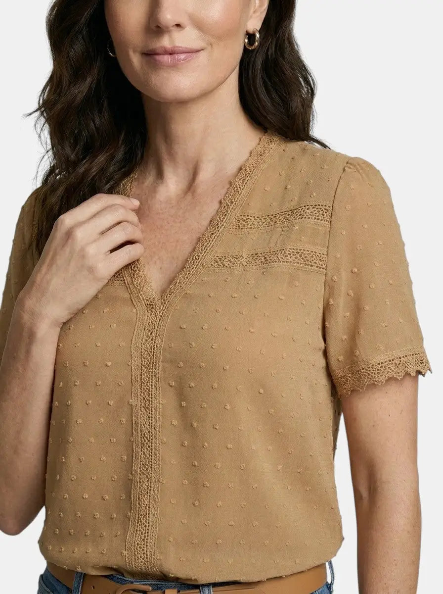 Theodora — Elegant Lace Blouse With Timeless Long Sleeve V-Neck Design