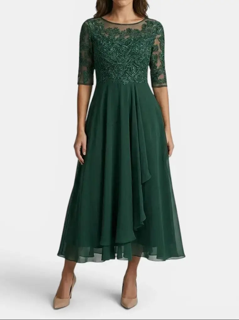 Isabelle — Elegant Lace Dress In Timeless White For Special Occasions Green