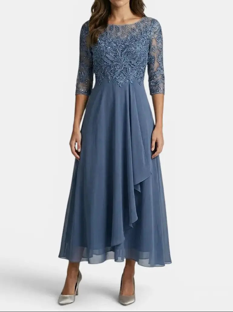 Isabelle — Elegant Lace Dress In Timeless White For Special Occasions Blue