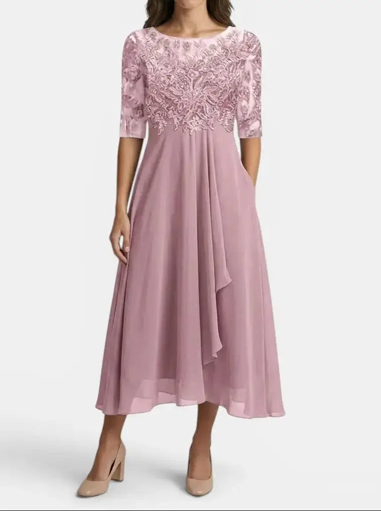 Isabelle — Elegant Lace Dress In Timeless White For Special Occasions Pink