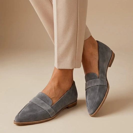 Pointedsummer — Elegant Leather Loafers With Stylish Pointed Toe Slip-On Summer Design Grey