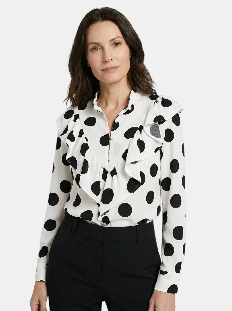 Calliope — Elegant Leopard Print Long Sleeve Blouse For Stylish Year-Round Wear White Polka
