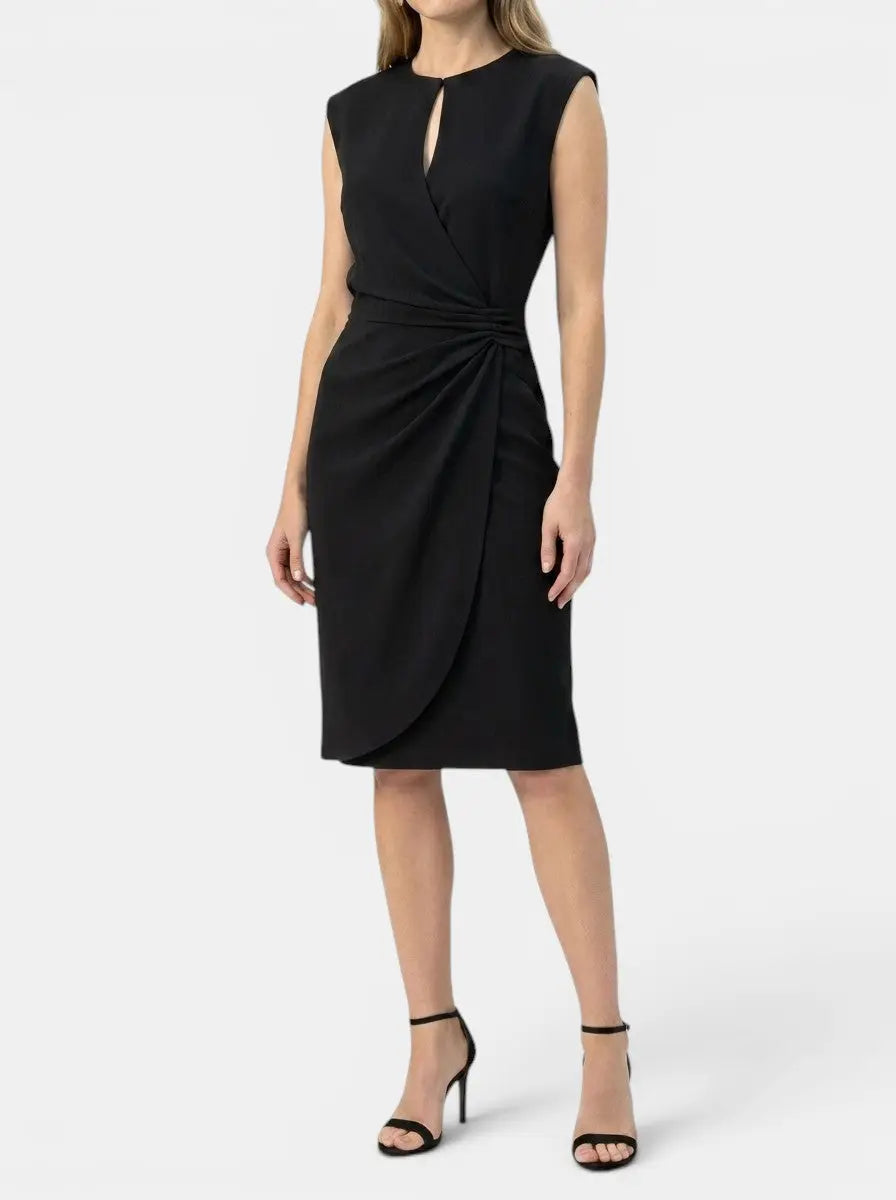 Theodosia — Elegant Midi Cocktail Dress With Keyhole Neckline And Ruched Waist Black