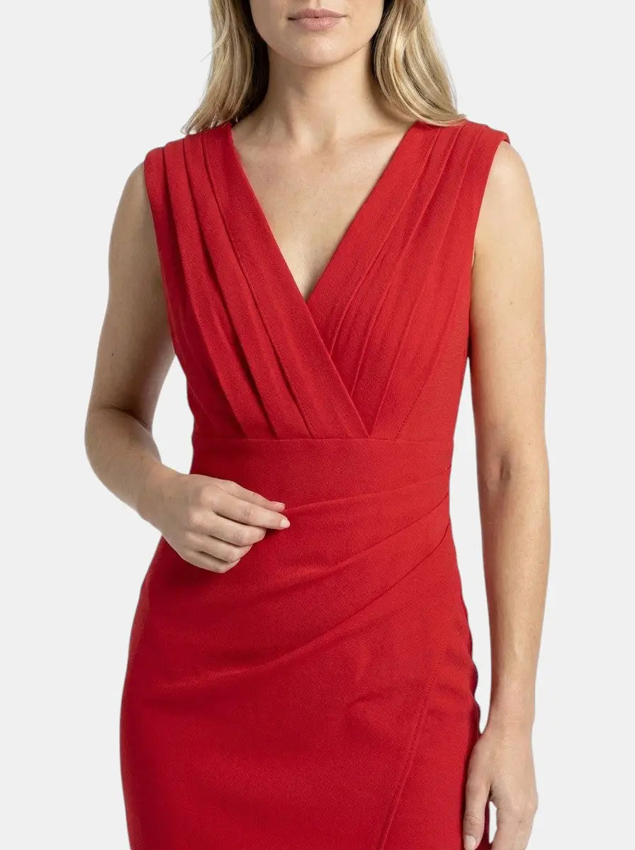 Verena — Elegant Blend Midi Dress With Flattering V-Neck And Side Slit Design