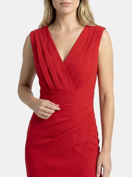 Verena — Elegant Blend Midi Dress With Flattering V-Neck And Side Slit Design