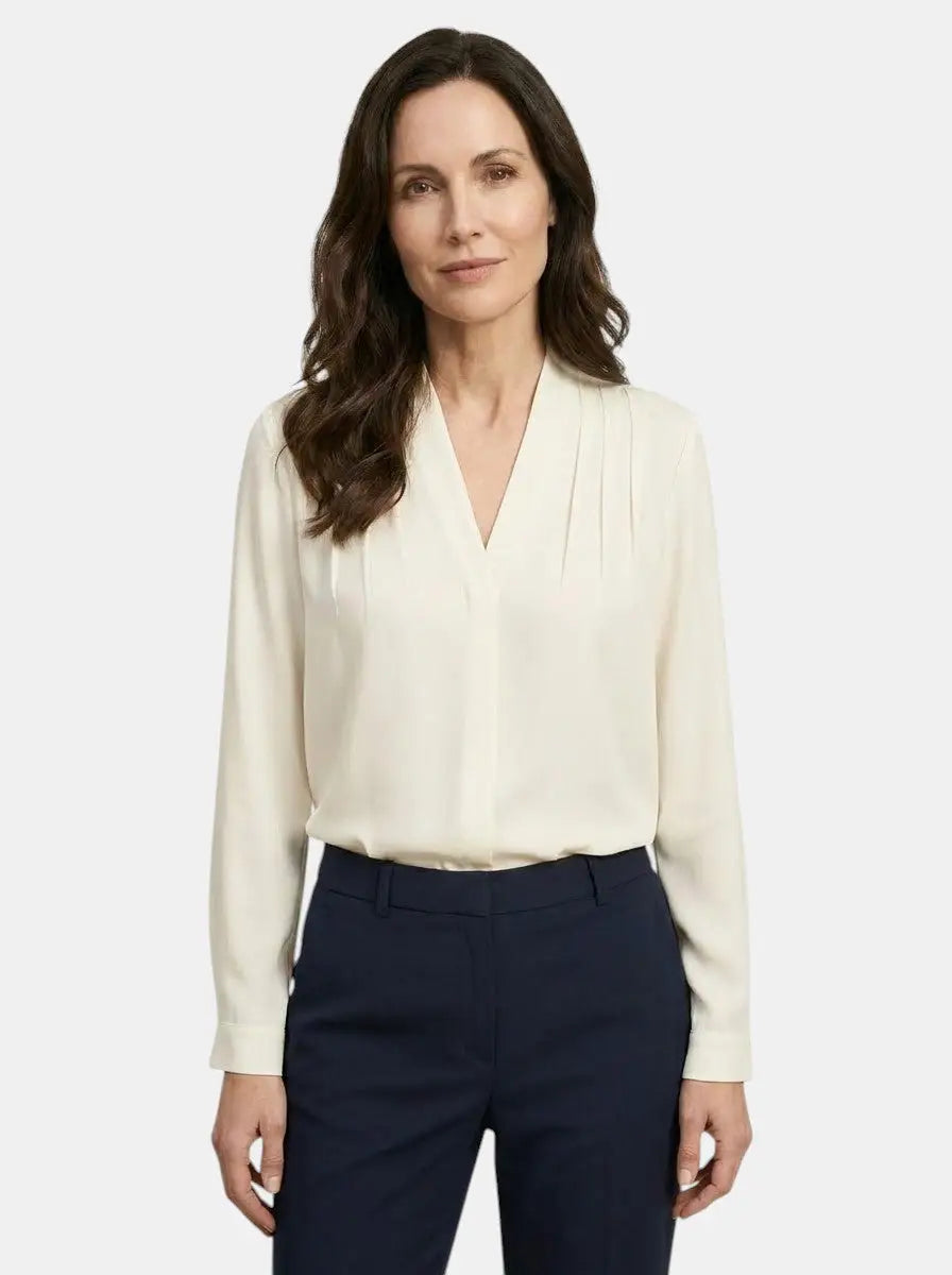 Marisia — Elegant Satin Puff Sleeve Blouse With Tailored Waist Summer Style Beige