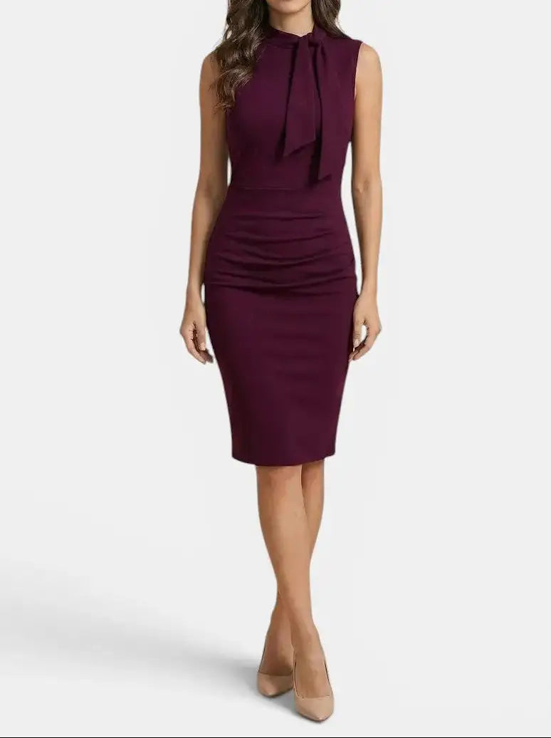 Adeline — Elegant Wrap Midi Dress For Stylish Sleeveless All-Season Wear Wine Red