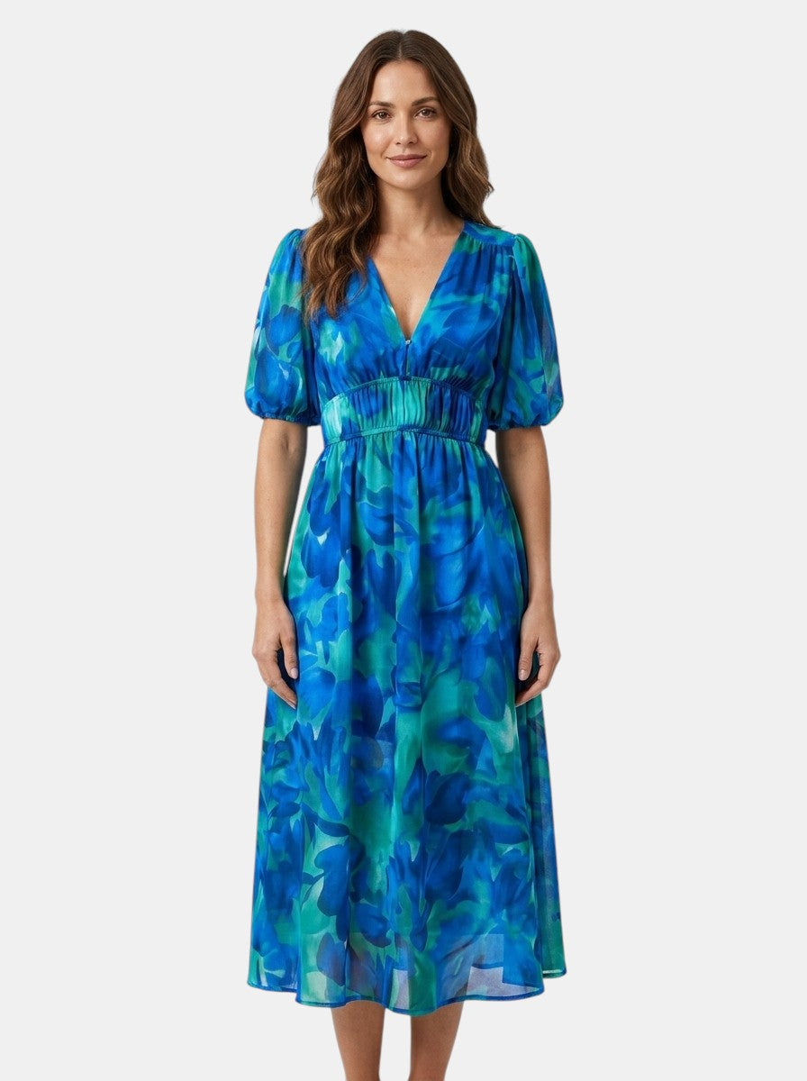 Rosamund — Floral Midi Dress With Lightweight Romantic Summer Style Blue
