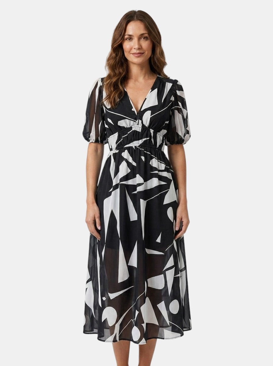 Rosamund — Floral Midi Dress With Lightweight Romantic Summer Style Black