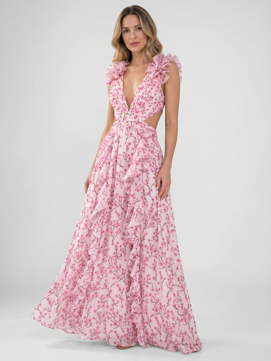 Marigold — Floral Maxi Dress With Lightweight Sleeveless Summer Gown Design