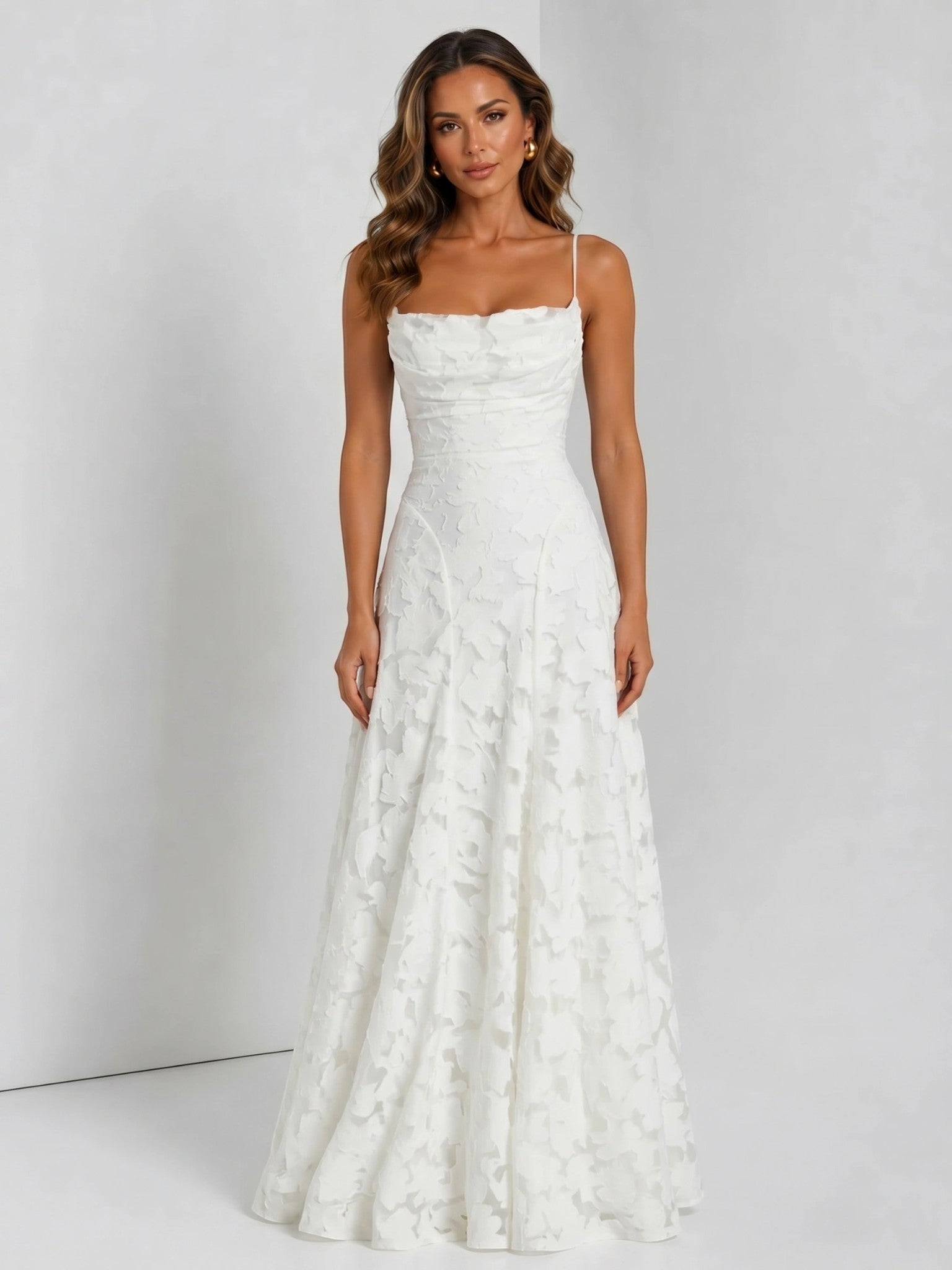 Genevieve — Floral Print Maxi Dress For Elegant Flowing Summer Wear White