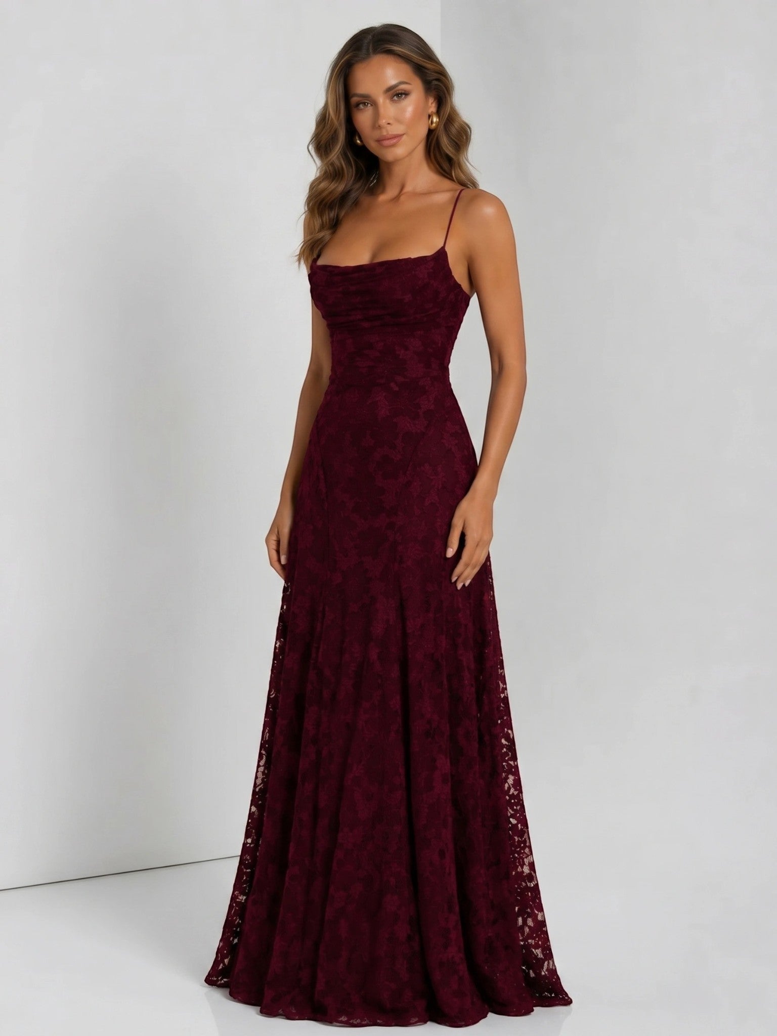 Genevieve — Floral Print Maxi Dress For Elegant Flowing Summer Wear Burgundy