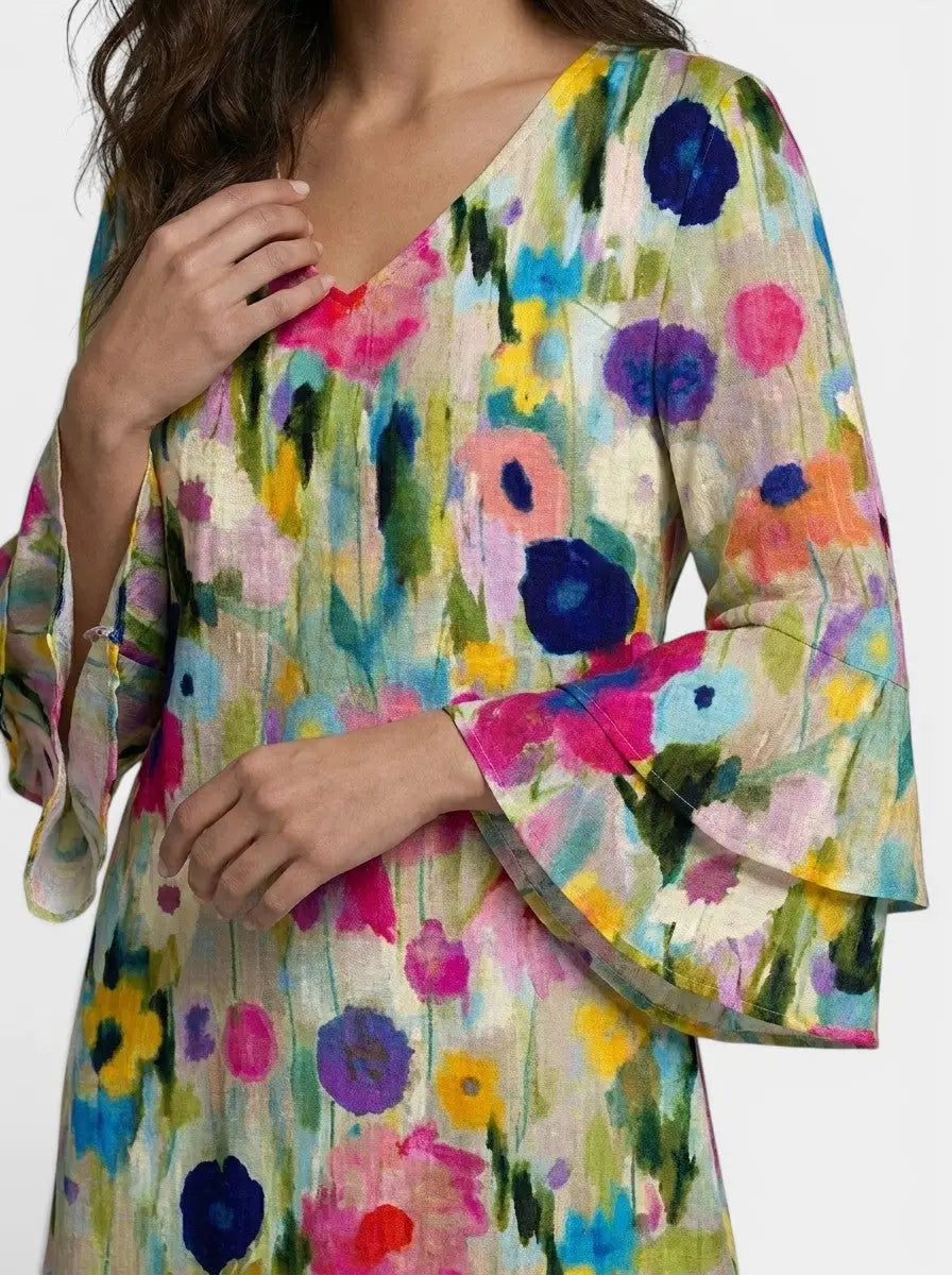 Florence — Floral Print Mini Dress With Elegant V-Neck Summer Design For Special Occasions