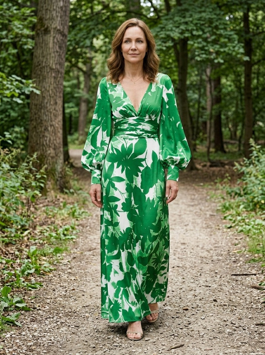 Cressida — Flowing Maxi Dress With Elegant Defined Waist And Long Sleeves