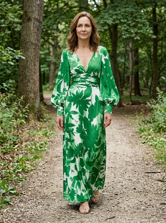 Cressida — Flowing Maxi Dress With Elegant Defined Waist And Long Sleeves