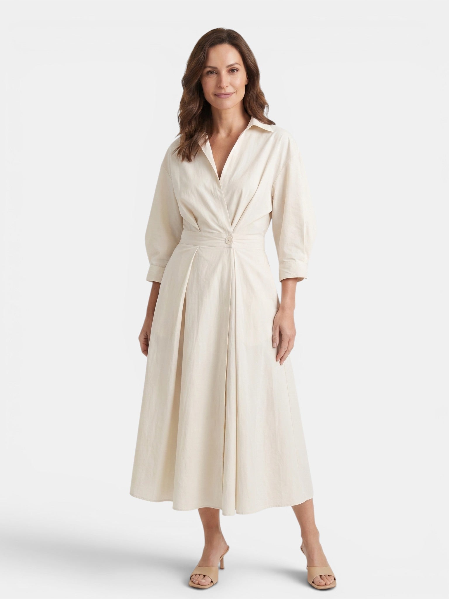Rosalind — Flowing Maxi Dress For Graceful Long Summer Evening Wear Beige