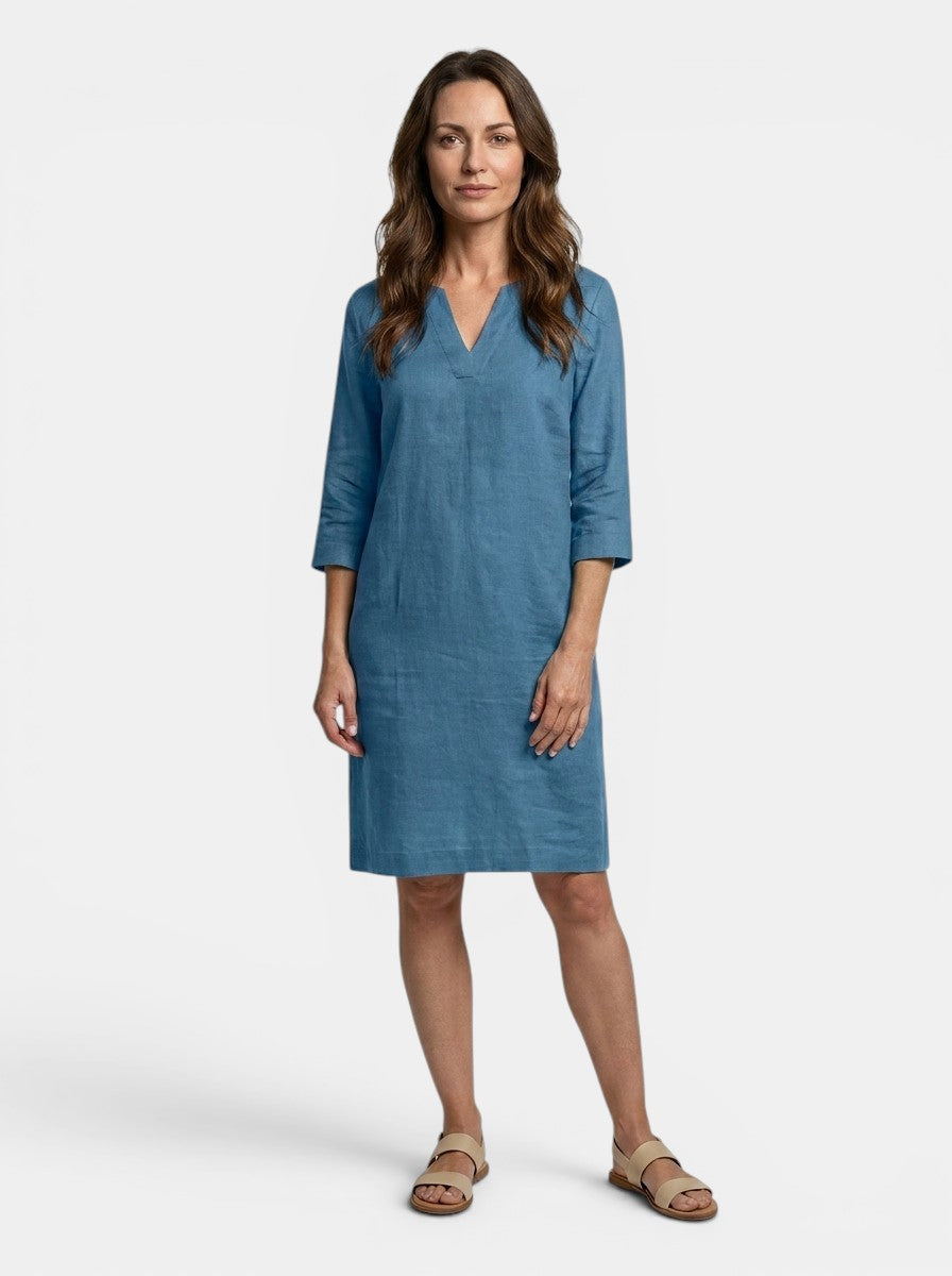 Calliope — Flowing Summer Dress With Elegant V-Neck Layered Design Light Blue