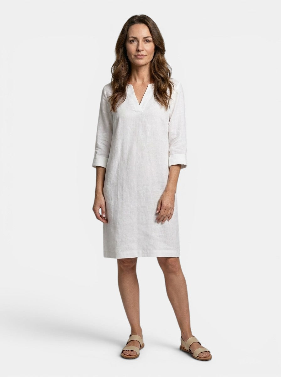 Calliope — Flowing Summer Dress With Elegant V-Neck Layered Design White