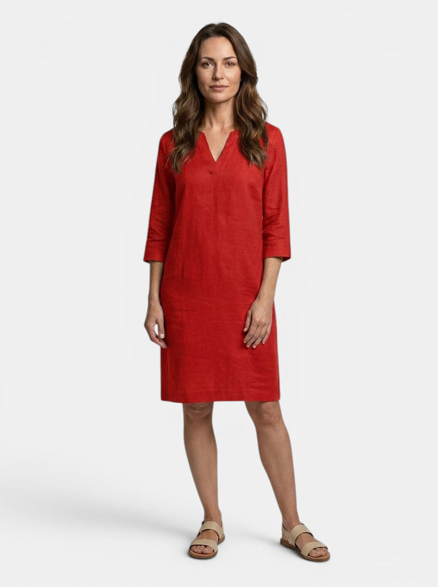 Calliope — Flowing Summer Dress With Elegant V-Neck Layered Design Red