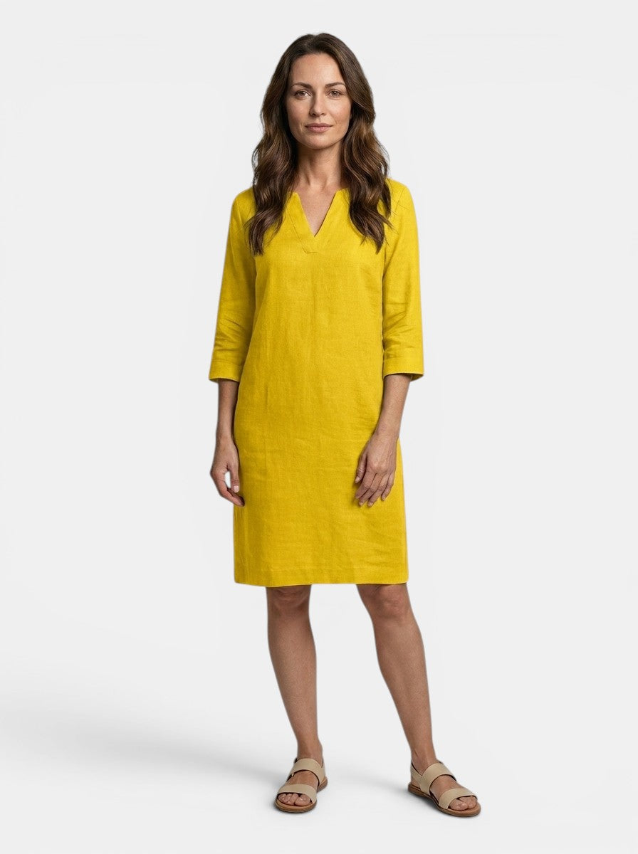 Calliope — Flowing Summer Dress With Elegant V-Neck Layered Design Yellow