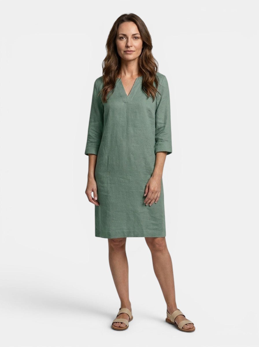 Calliope — Flowing Summer Dress With Elegant V-Neck Layered Design Light Green