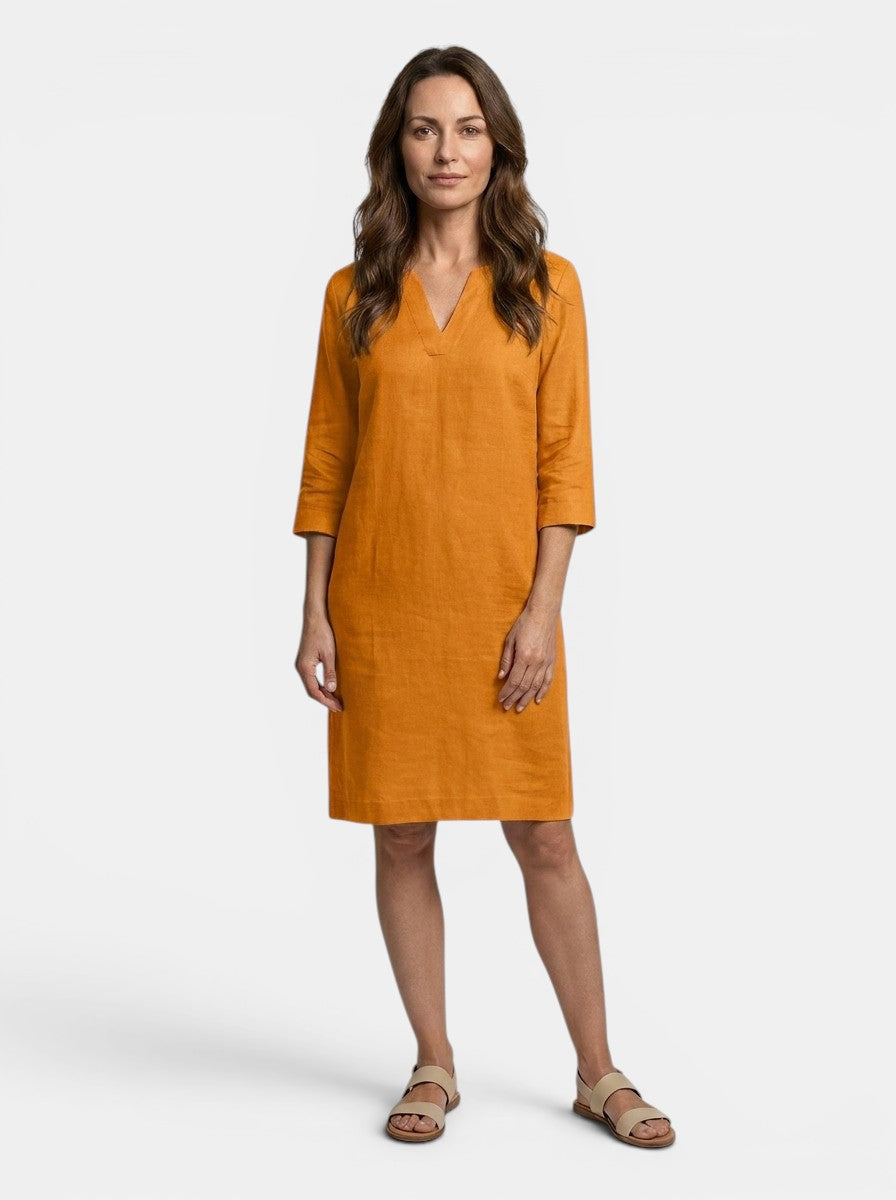 Calliope — Flowing Summer Dress With Elegant V-Neck Layered Design Orange