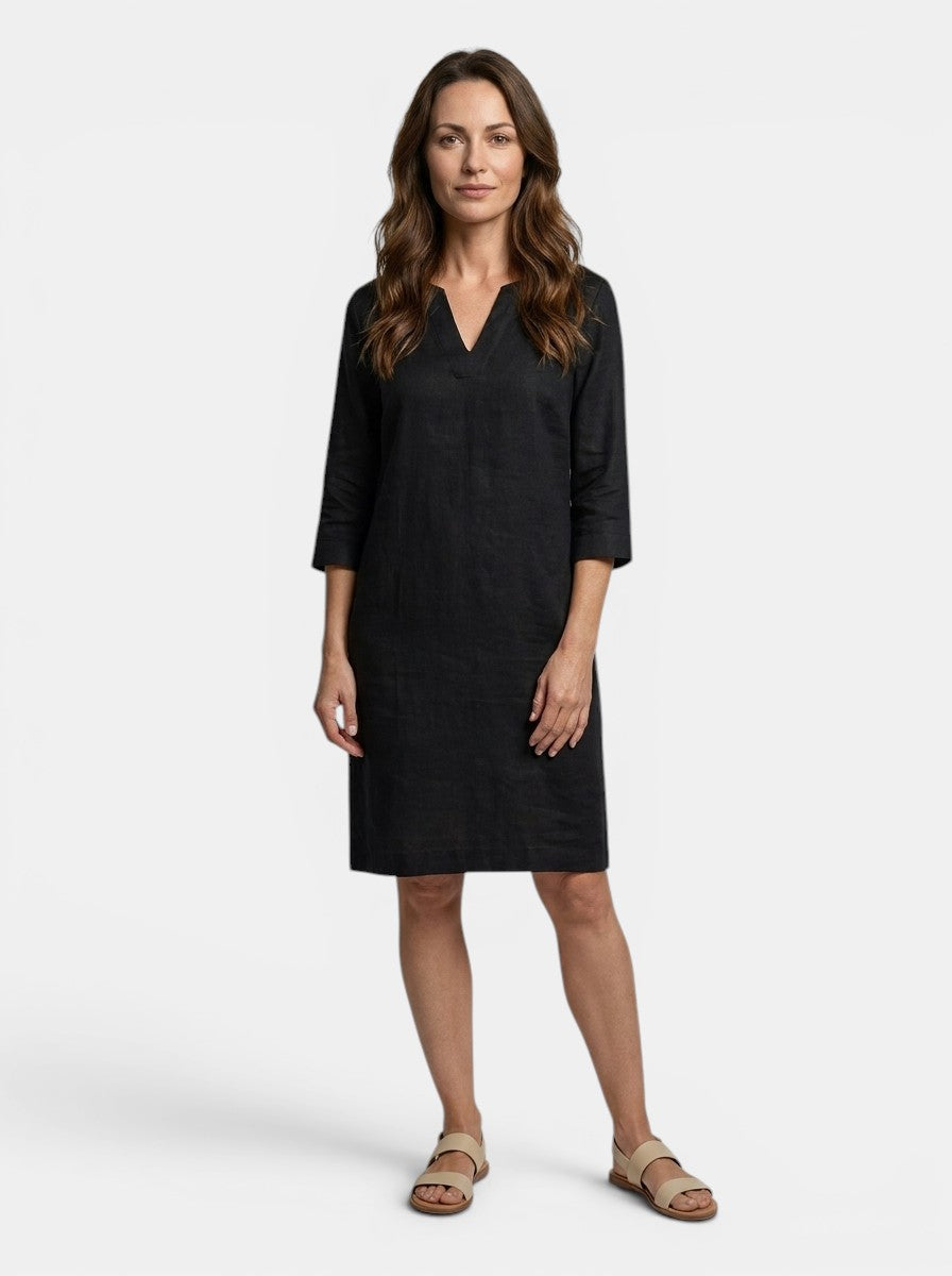 Calliope — Flowing Summer Dress With Elegant V-Neck Layered Design Black