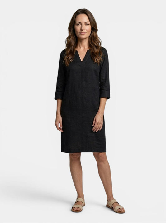 Calliope — Flowing Summer Dress With Elegant V-Neck Layered Design Black