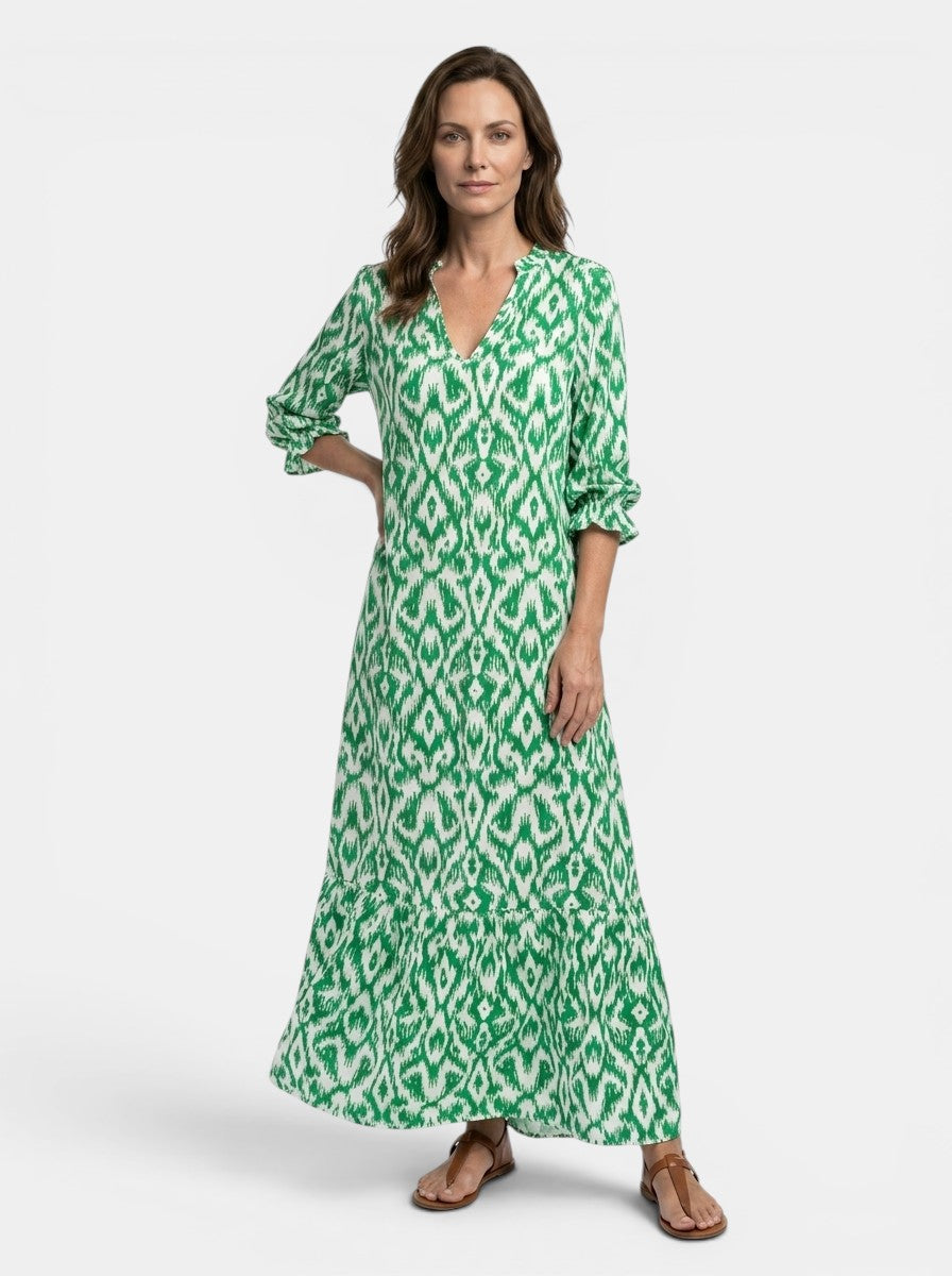 Marcellina — Flowing Viscose Maxi Dress With Elegant Relaxed Summer Style Green