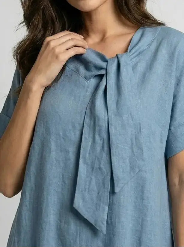 Marguerite — Flowy Fabric Summer Dress With Elegant Chic Neck-Tie Design And Pockets
