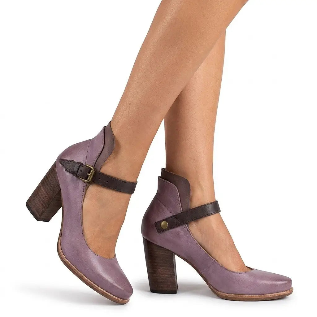 Strapelegance — Leather Heel Sandals With Elegant Adjustable Straps Summer Design Purple